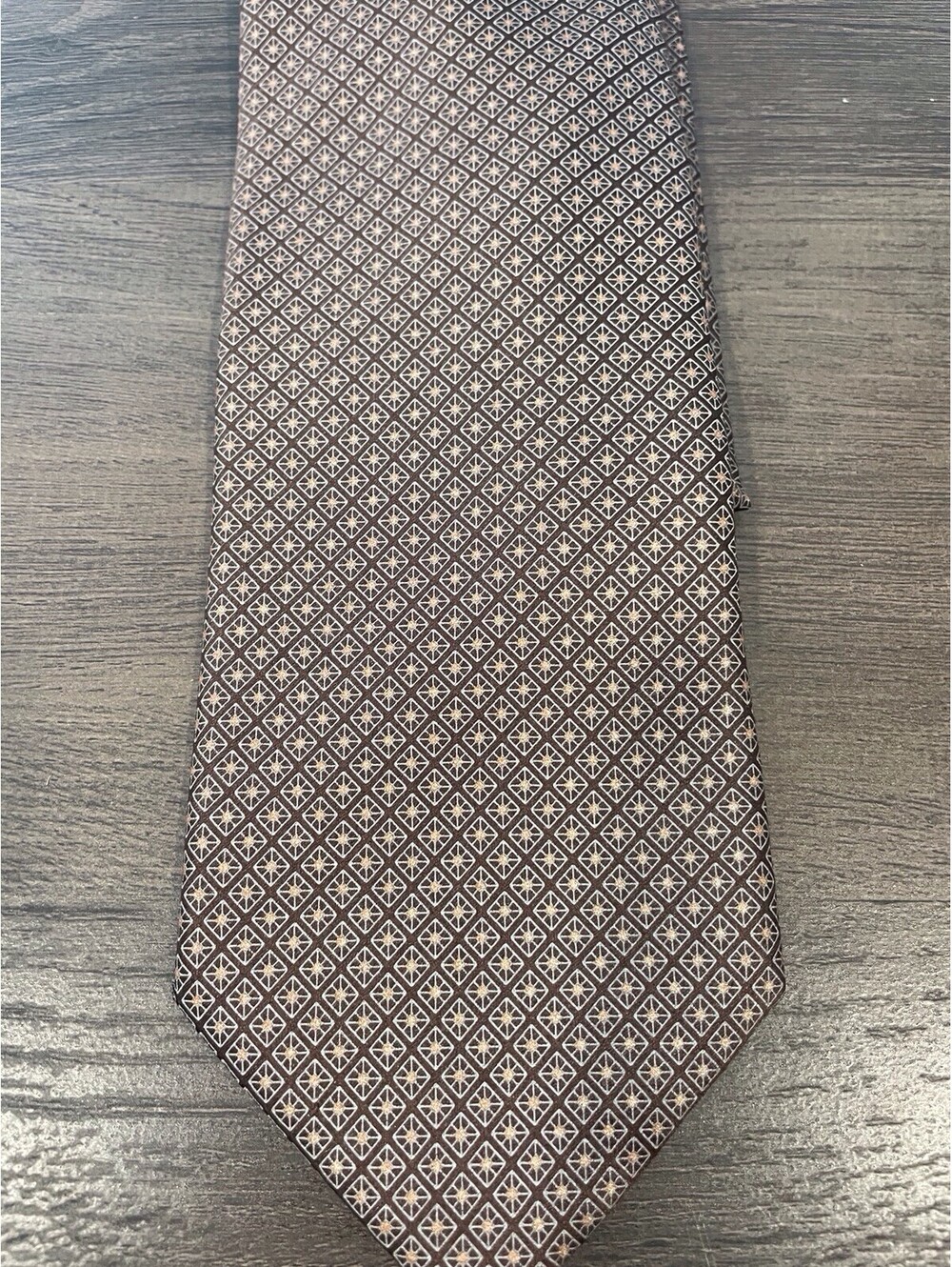 Ermenegildo Zegna Designer Neck Tie Brown / Gold Squares Italy 3.5 X 61”